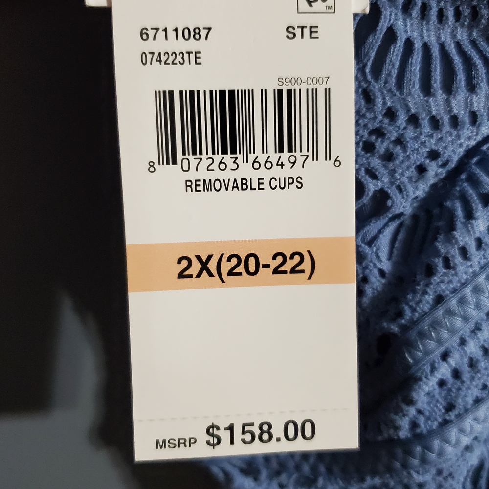 NWT BECCA Light Blue Women's Lace Swimsuit Size 2X (20-22) - Picture 6 of 9